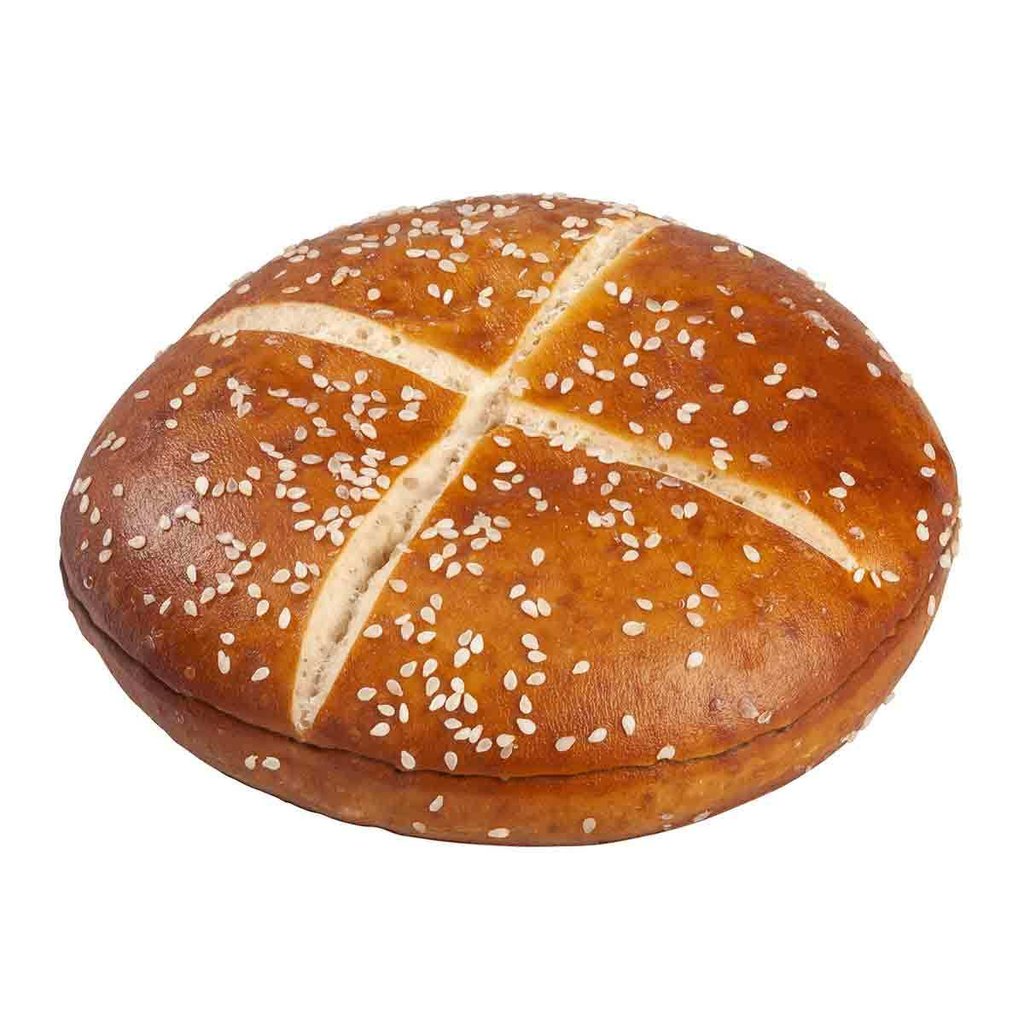 Burger bretzel au sésame, tranché