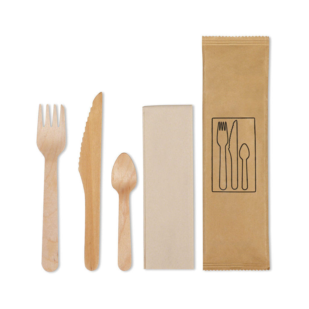 Kit couverts en bois cirés, 4 pièces