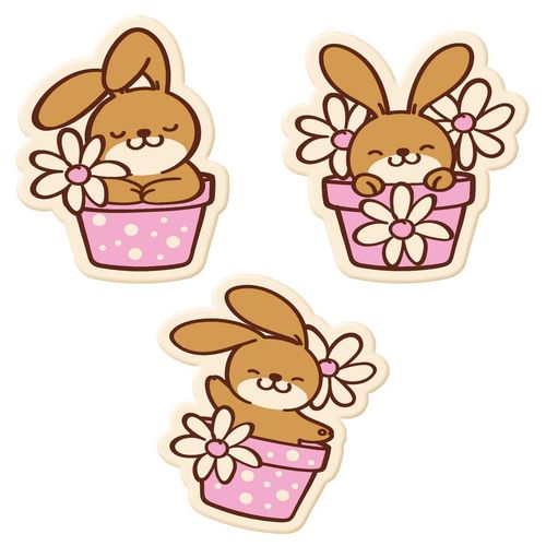 Décor en chocolat "Lapins en pot", 3 sortes