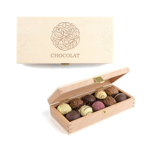 Assort. truffes dans boîte bois "Chocolat", 125 g
