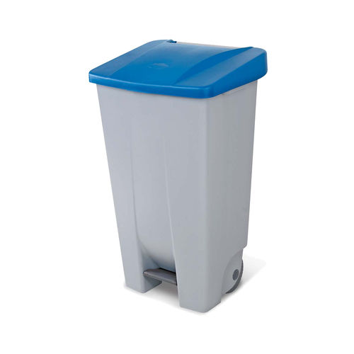 Poubelle avec pédale et roues, 120 l, bleu